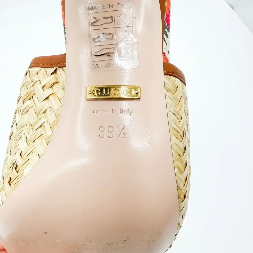 Gucci Mabel GG Logo Raffia Sandals Slip On Mules EU 39.5 US 9.5 - Picture 10 of 11